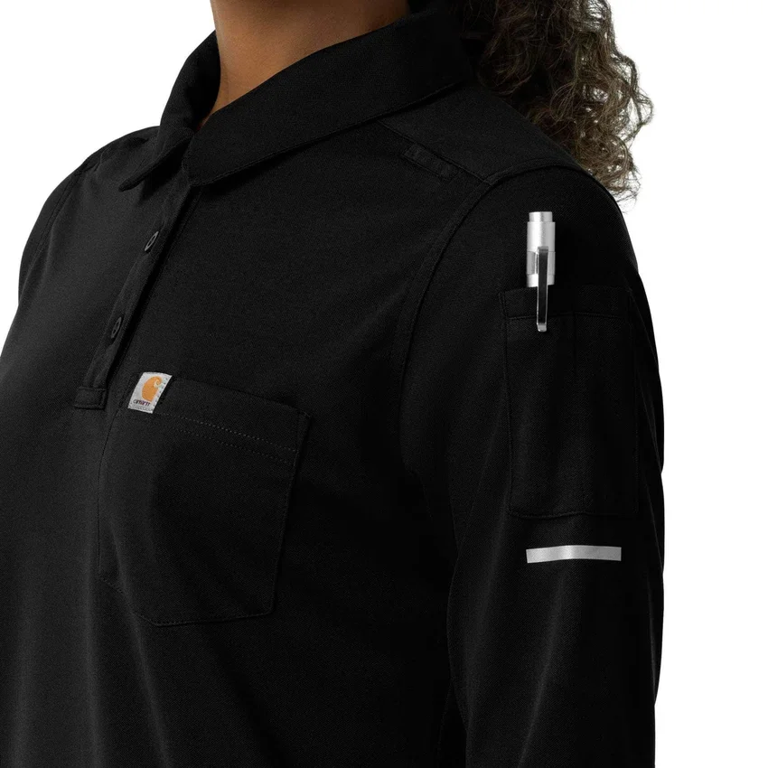 Kadınlar için Rugged Flex® Rscu Ağır Dokuma Uzun Kolluklu Polo Scrub Üst