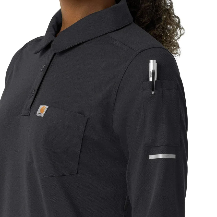 Kadınlar için Rugged Flex® Rscu Ağır Dokuma Uzun Kolluklu Polo Scrub Üst