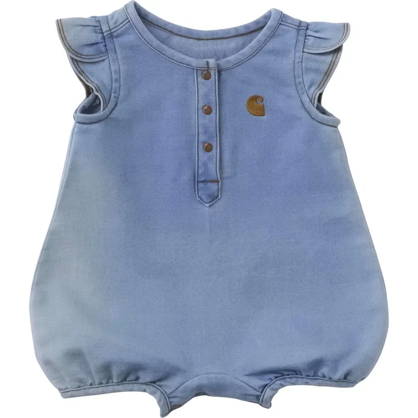 Kız Çocukları İçin Kısa Kolluklu Denim Henley Tulum (Bebek)