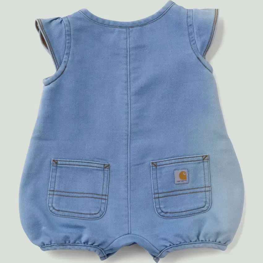 Kız Çocukları İçin Kısa Kolluklu Denim Henley Tulum (Bebek)