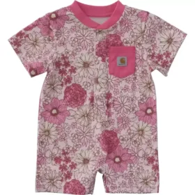 Kız Çocukları İçin Kısa Kolluklu Çiçek Desenli Henley Cepli Tulum (Bebek)