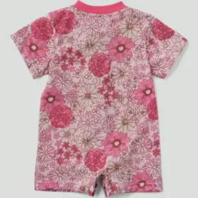 Kız Çocukları İçin Kısa Kolluklu Çiçek Desenli Henley Cepli Tulum (Bebek)