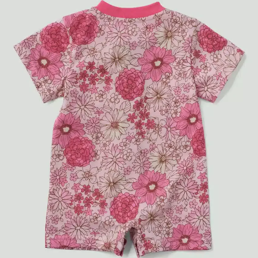 Kız Çocukları İçin Kısa Kolluklu Çiçek Desenli Henley Cepli Tulum (Bebek)