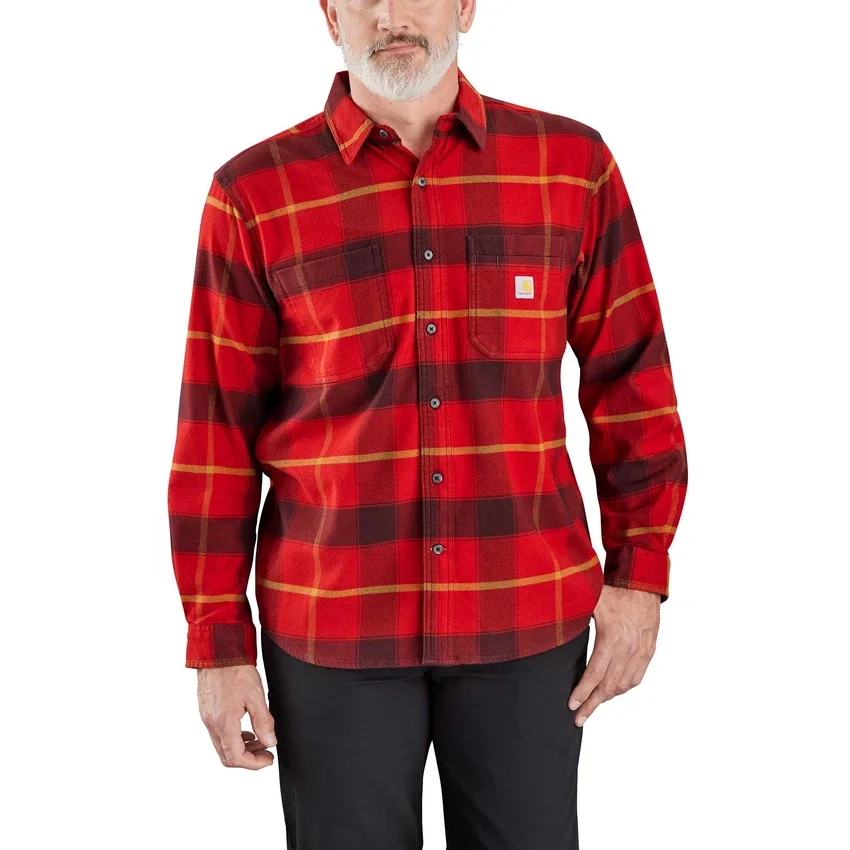 Rugged Flex® Bol Kesim Orta Ağırlıkta Flanel Uzun Kolluklu Ekose Gömlek