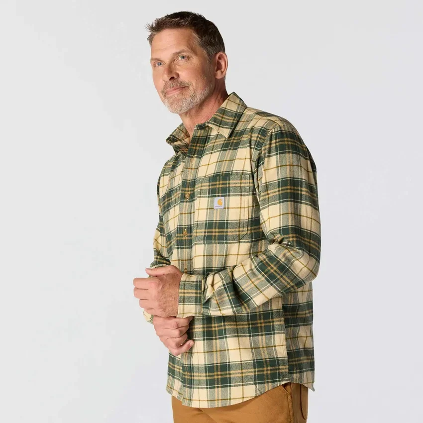 Rugged Flex™ Rahat Kesim Orta Ağırlıkta Flanel Uzun Kolluklu Ekose Gömlek
