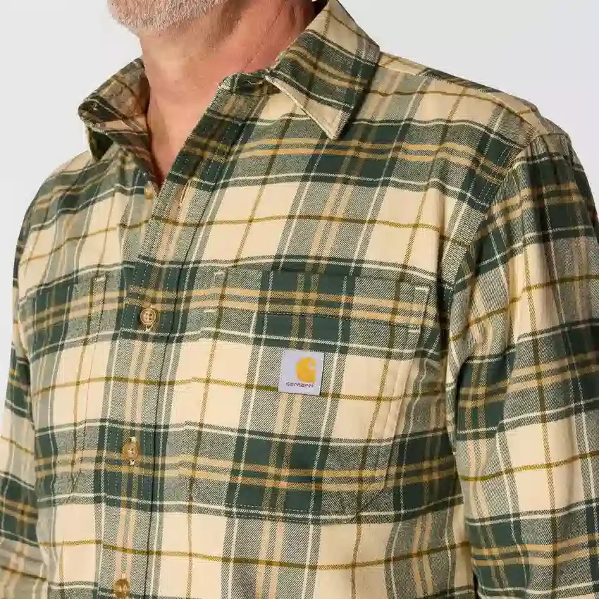 Rugged Flex™ Rahat Kesim Orta Ağırlıkta Flanel Uzun Kolluklu Ekose Gömlek