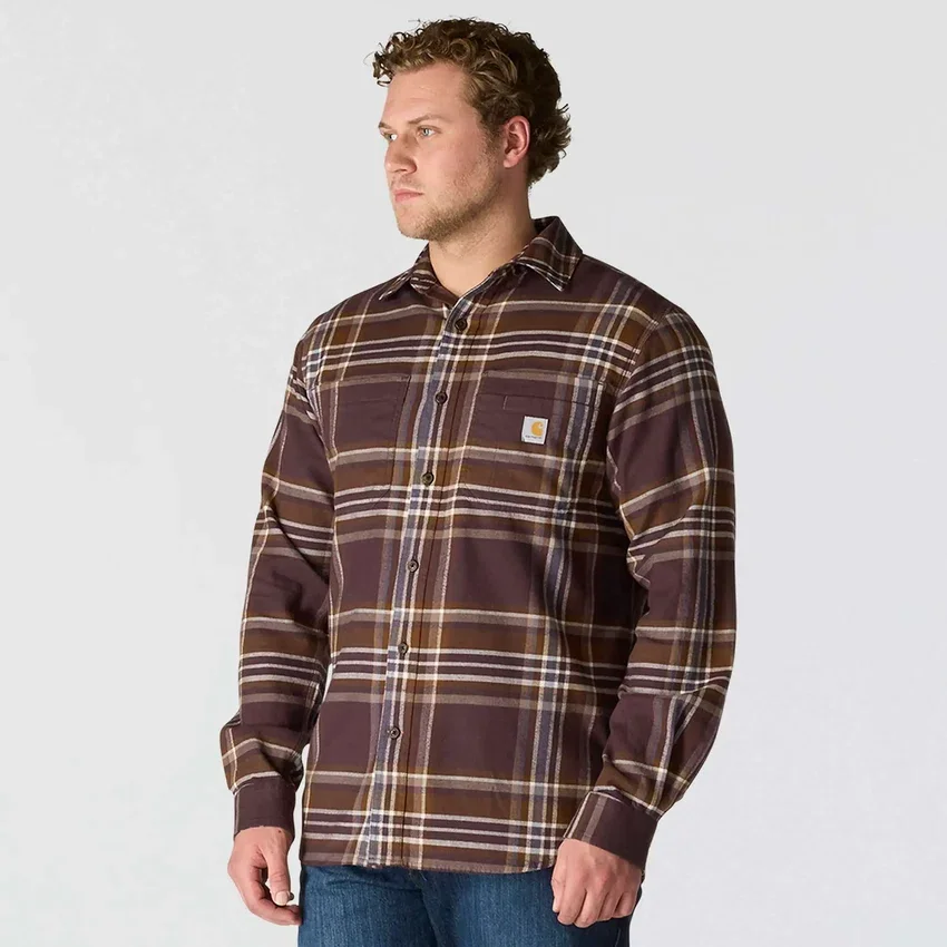 Rugged Flex™ Rahat Kesim Orta Ağırlıkta Flanel Uzun Kolluklu Ekose Gömlek