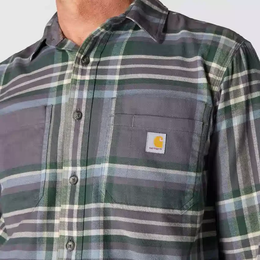 Rugged Flex™ Rahat Kesim Orta Ağırlıkta Flanel Uzun Kolluklu Ekose Gömlek
