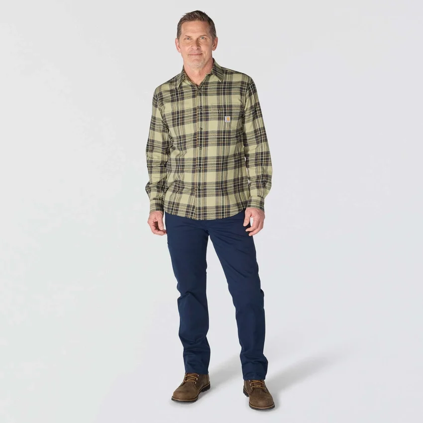 Rugged Flex™ Rahat Kesim Orta Ağırlıkta Flanel Uzun Kolluklu Ekose Gömlek