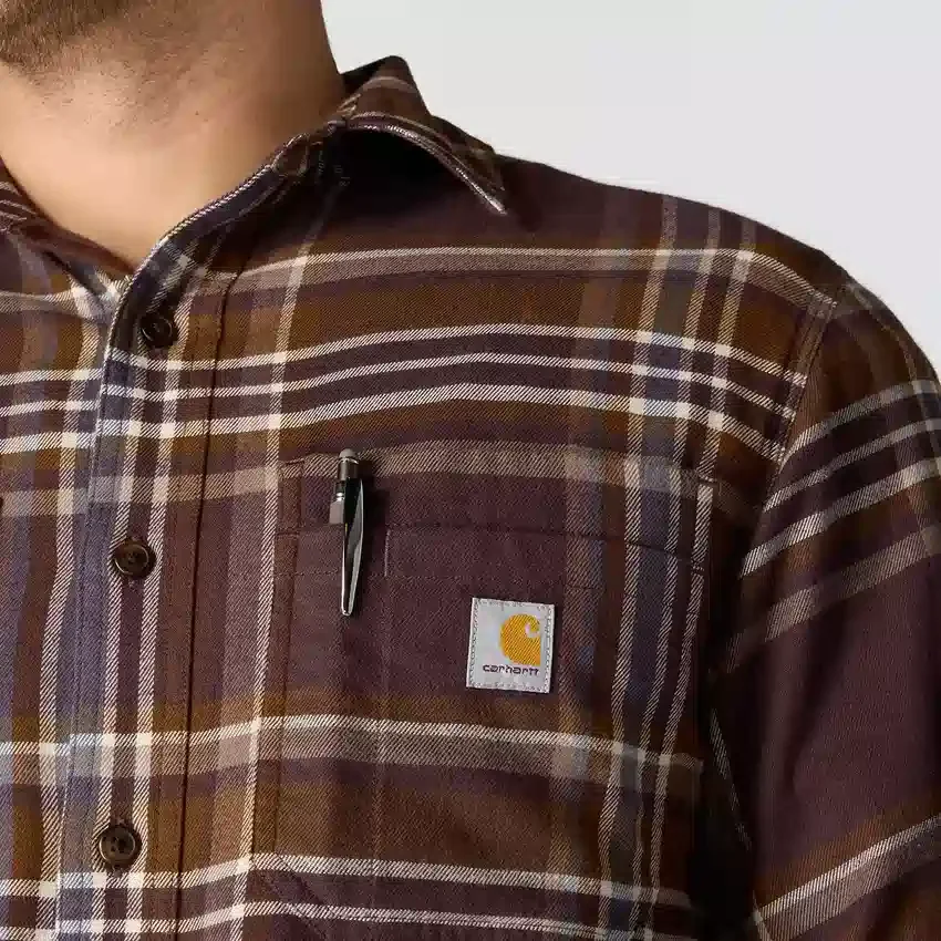 Rugged Flex™ Rahat Kesim Orta Ağırlıkta Flanel Uzun Kolluklu Ekose Gömlek