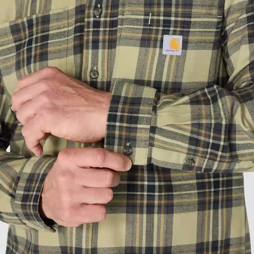 Rugged Flex™ Rahat Kesim Orta Ağırlıkta Flanel Uzun Kolluklu Ekose Gömlek