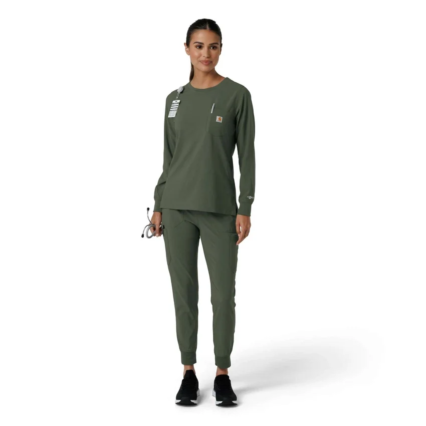 Women's Force Cross-Flex Yuvarlak Yaka Uzun Kolluklarlı Scrub Üst